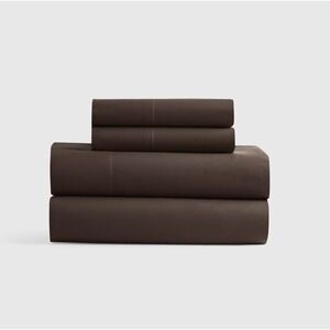 Quince Classic Organic Percale Sheet Set Full Size Espresso Brown 100% Cotton